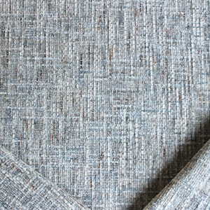 Gray and blue woven chenille upholstery fabric by the yard