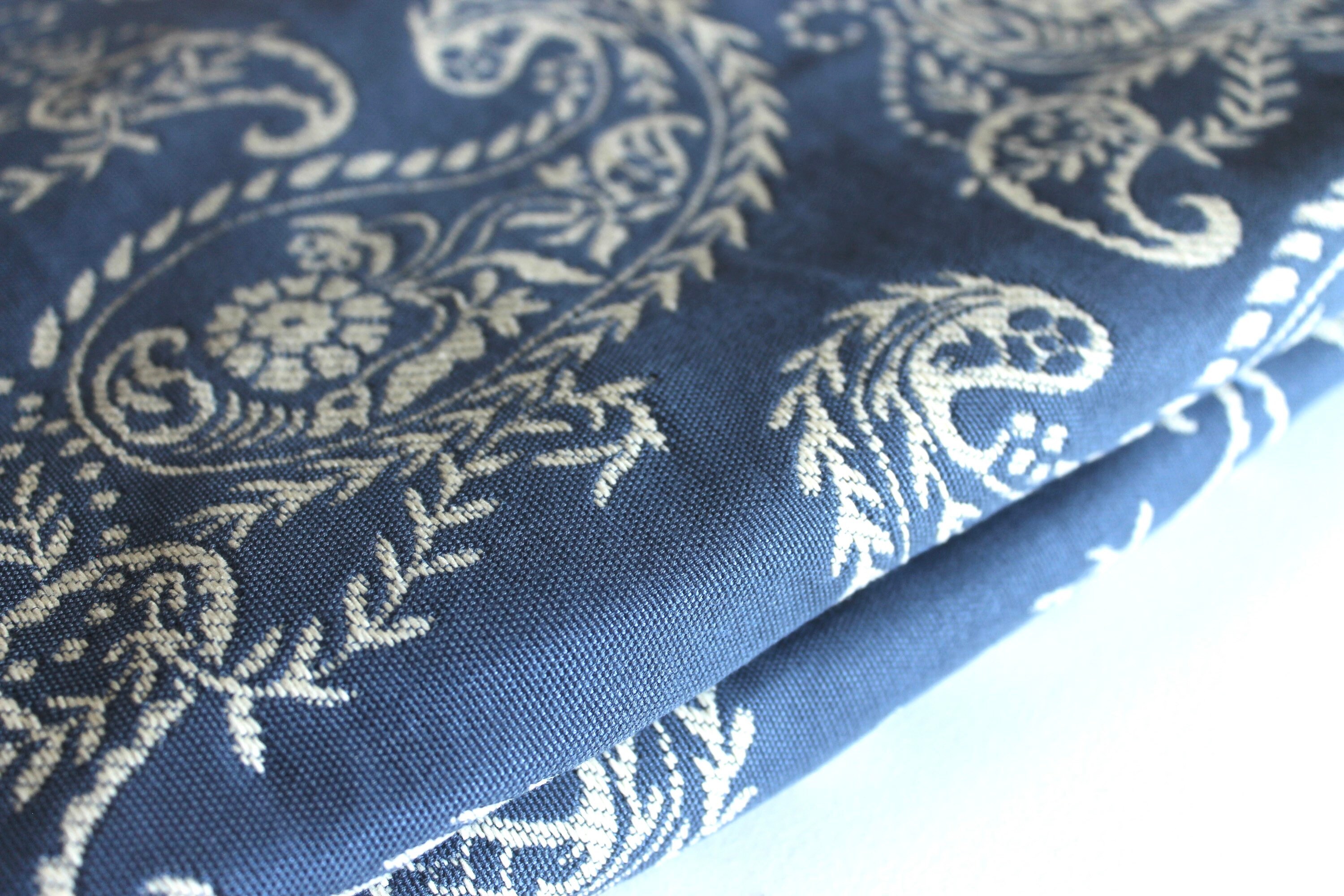 Blue and White Paisley Upholstery Fabric by the Yard Etsy