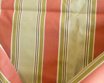 Vintage red and green striped upholstery fabric remnant one yard