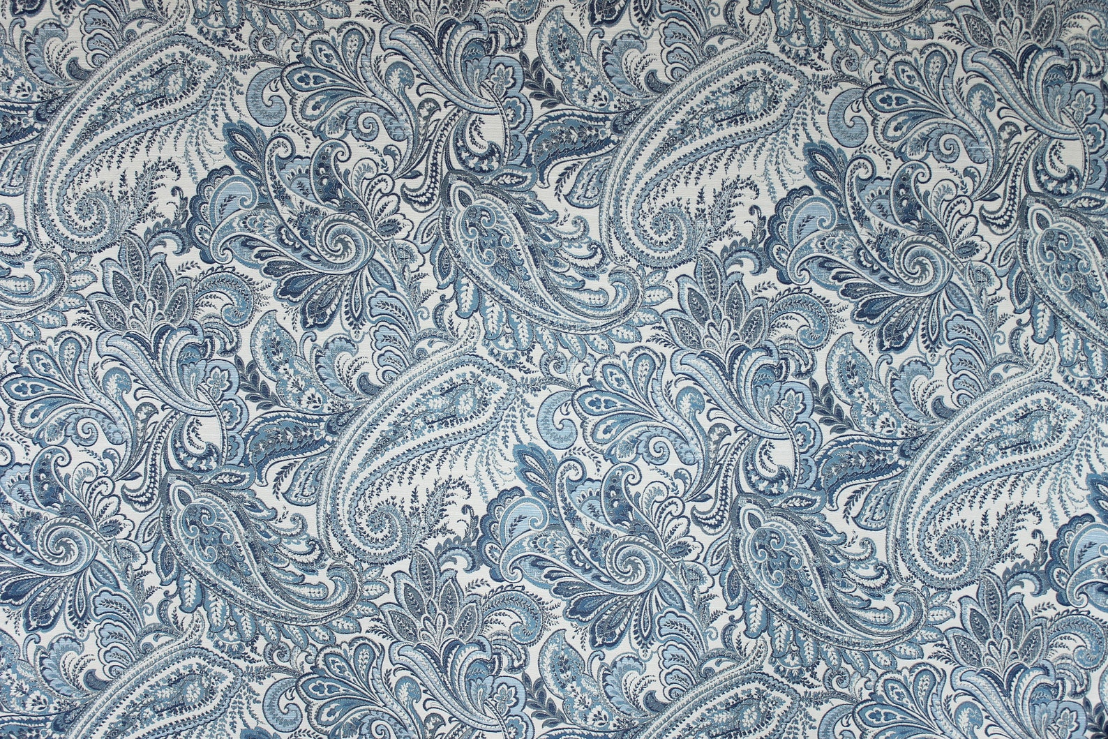 Large Print Blue and White Paisley Upholstery Fabric by the Yard Etsy