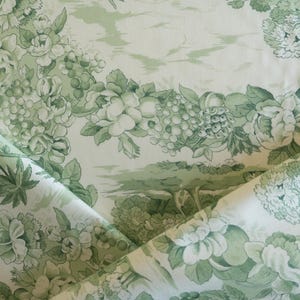 Tissu toile vintage vert et crème à fleurs à fleurs, par mètre