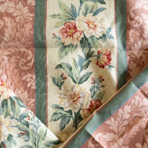 Decorative floral striped pink, green and cream fabric remnant one yard