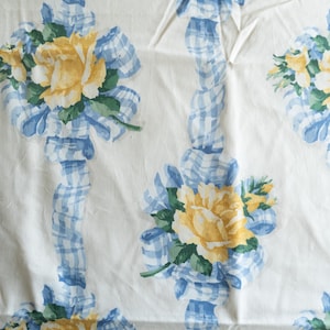 Vintage Waverly ribbon rose yellow, blue, and white upholstery fabric by the yard