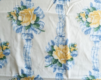 Vintage Waverly ribbon rose yellow, blue, and white upholstery fabric by the yard