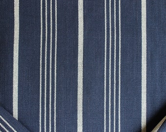 Navy and cream striped upholstery fabric by the yard