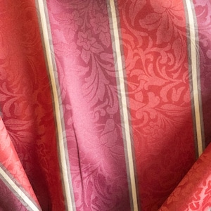Vintage red damask striped upholstery fabric by the yard