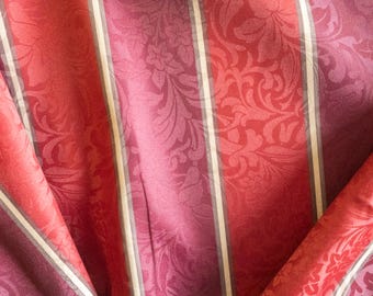 Vintage red damask striped upholstery fabric by the yard