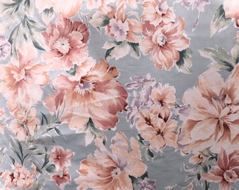 Vintage light blue and pink floral fabric by the yard