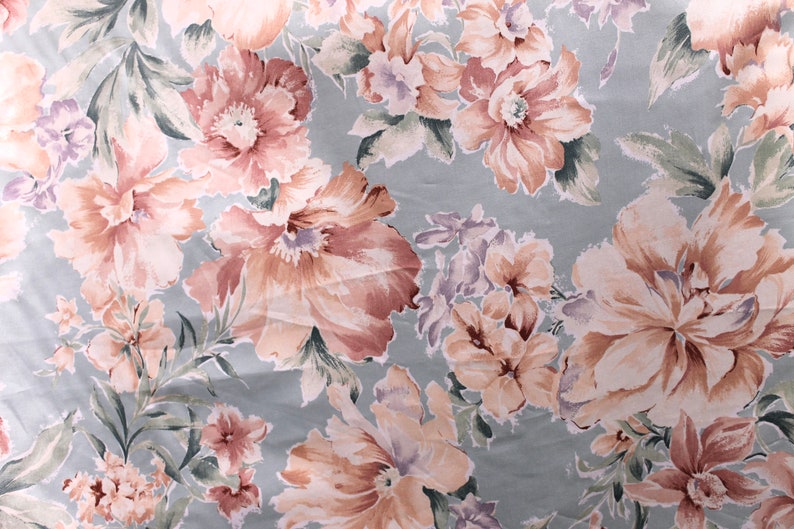 Vintage Light Blue and Pink Floral Fabric by the Yard - Etsy