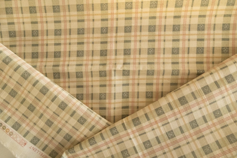 Beige Check Textile Beige and Green Check Upholstery Fabric Remnant One Yard - Etsy