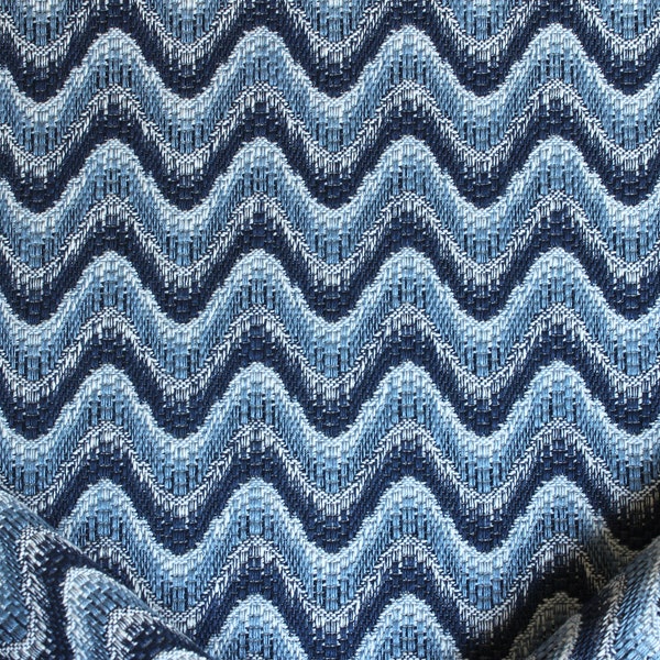 Schumacher Bargello Wave in blue, woven Schumacher upholstery fabric by the yard