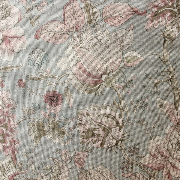 Clarke & Clarke Sissinghurst in Mineral/Blush, floral upholstery fabric by the yard