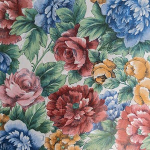 Vintage floral chintz glazed cotton upholstery fabric by the yard