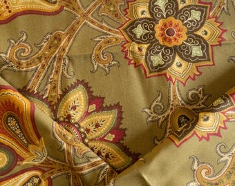 Vintage green, yellow, and red paisley decorative fabric remnant two yards SKU 1111G1