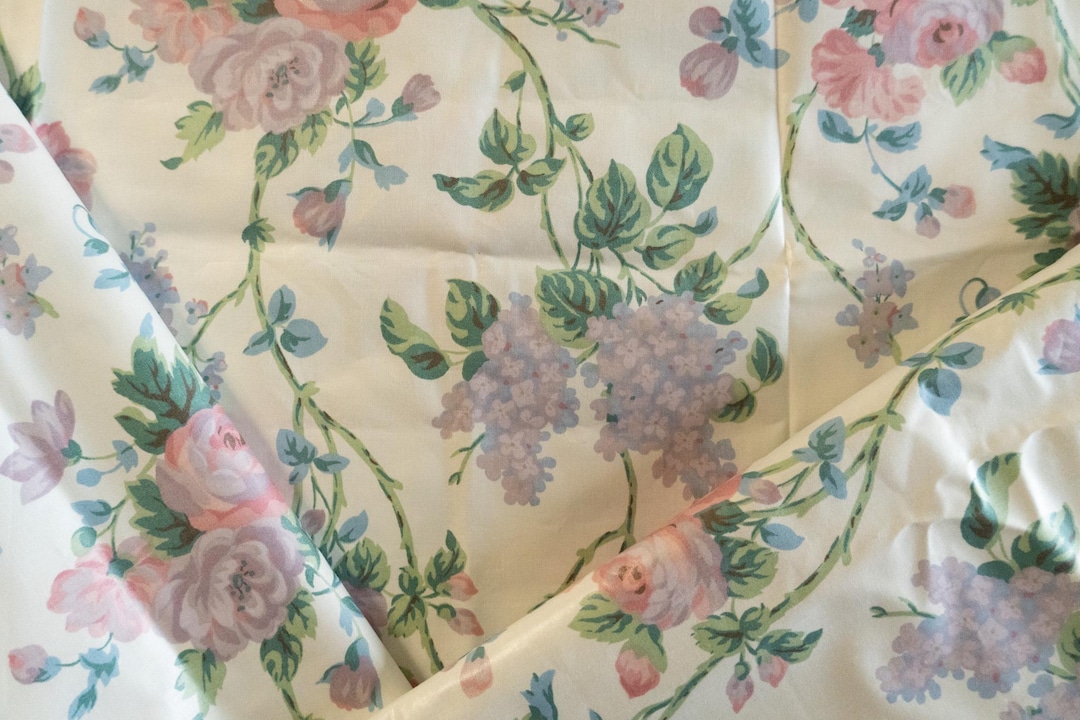 Vintage Waverly Pink and Purple Floral Glazed Cotton Fabric by the Yard ...