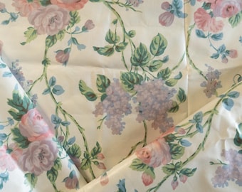 Vintage Waverly pink and purple floral glazed cotton fabric by the yard