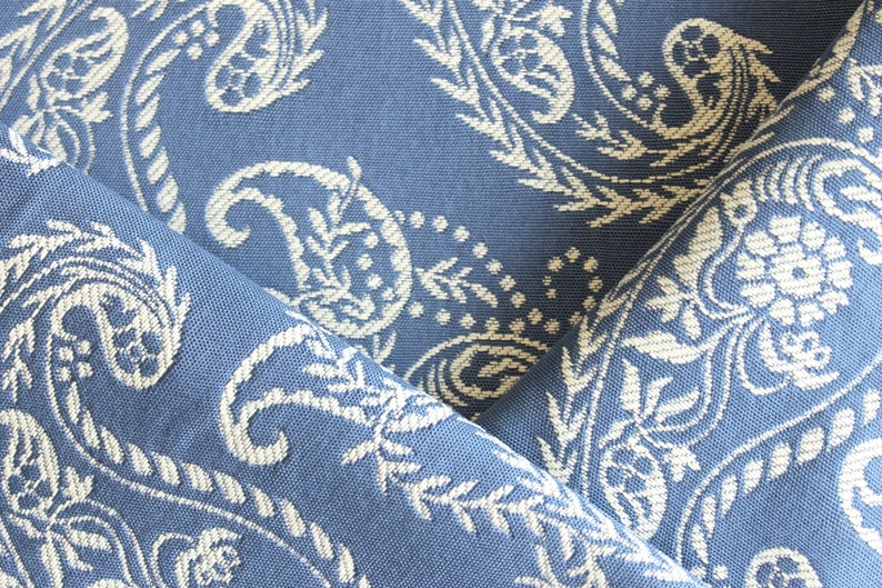 Blue and White Paisley Upholstery Fabric by the Yard Etsy