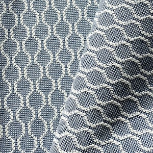 Nebulous Denim blue and white designer upholstery fabric by the yard
