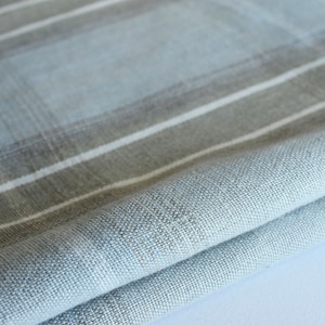 Blue plaid linen fabric by the yard