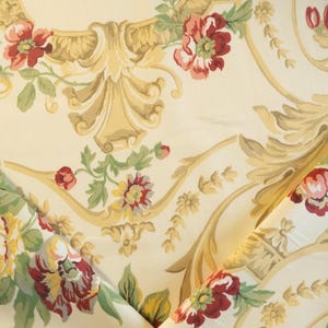 Thibaut cream and gold floral red and green print fabric by the yard