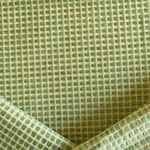 Vintage yellow and green square patterned fabric remnant