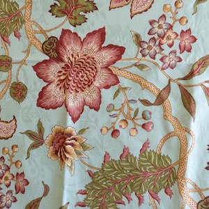 Vintage Waverly floral  damask blue and red upholstery fabric remnant 1.5 yards