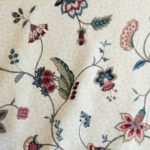 Vintage  Waverly floral vine toile burgundy, blue, and cream upholstery fabric by the yard