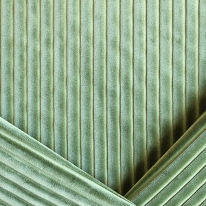Green ribbed velvet upholstery fabric by the yard
