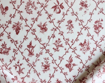 Vintage Waverly Farmstead fabric, red and white cotton fabric by the yard
