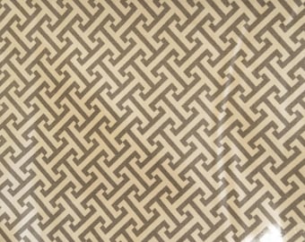 Vintage gray and white Greek lettering upholstery fabric by the yard