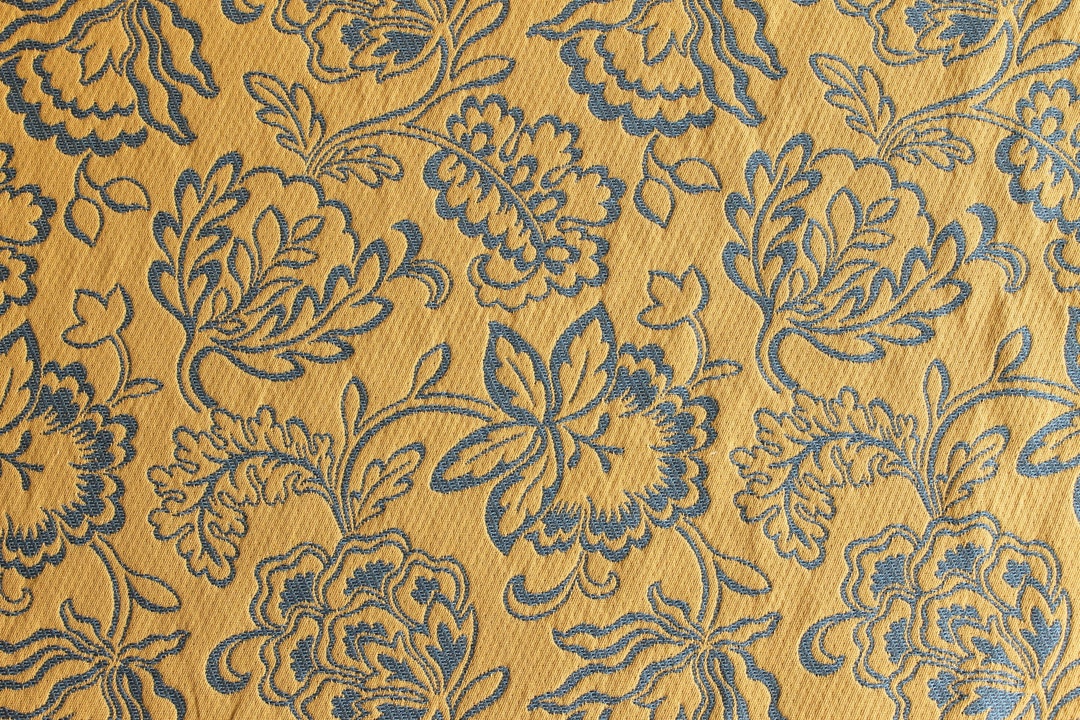 Mustard Yellow and Blue Floral Patterned Fabric by the Yard, Pillow