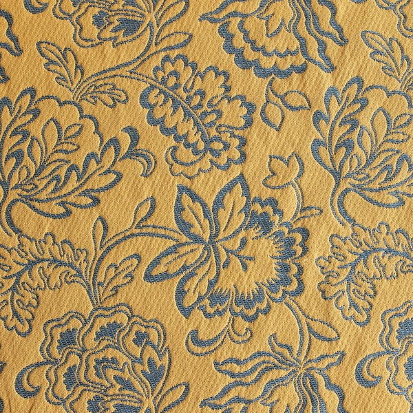 Mustard yellow and blue floral patterned fabric by the yard, pillow covers, custom pillow covers, bench cushion