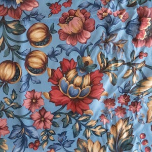 Vintage red and blue floral upholstery fabric remnant 2 yards