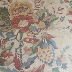 Brunschwig & Fils Horseshoe Bay Red/Blue fabric by the yard, floral multipurpose linen fabric