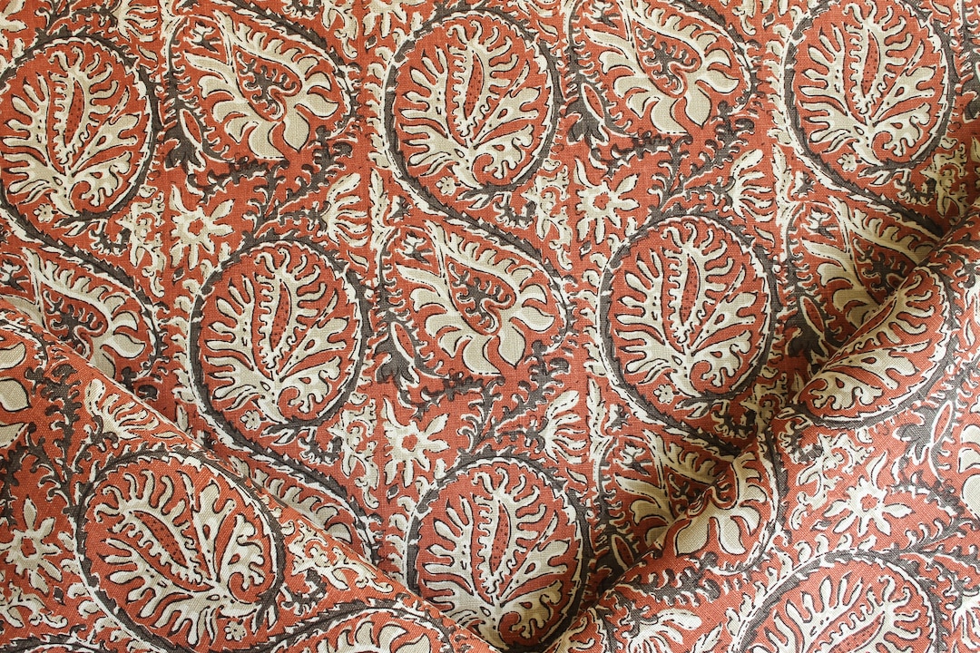 Peter Fasano Shangrila in Cinnabar, Linen Fabric by the Yard Etsy