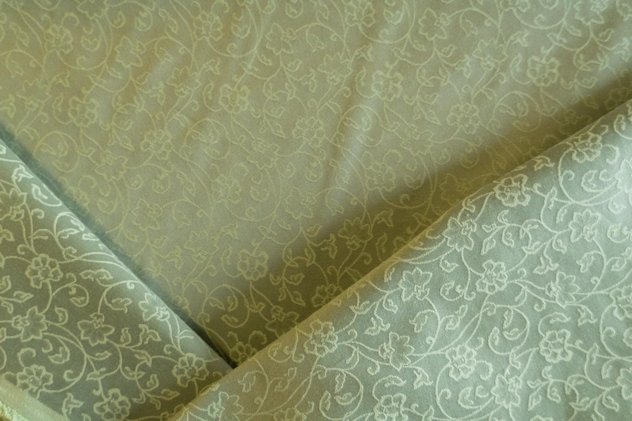 Green floral damask gloss upholstery fabric by the yard