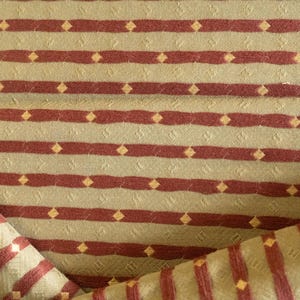 Vintage red and gold horizontal striped fabric remnant one yard