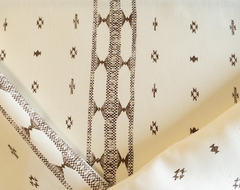 Penny Morrison Indira stripe linen upholstery brown and cream fabric by the yard