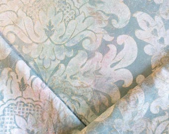 Vintage green pink and gold damask upholstery fabric by the yard