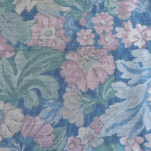 Vintage blue and pink floral upholstery fabric remnant three yards