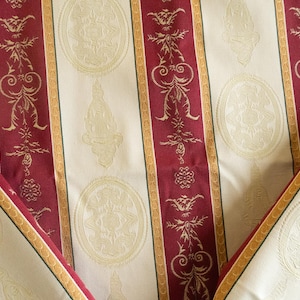Red and gold detailed striped upholstery fabric remnant one yard