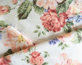 Vintage white and floral Cyrus Clark upholstery fabric remnant by the yard
