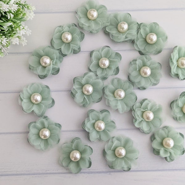 Light Green Chiffon Flower, Craft Flowers, DIY Baby Headband Supply, Infant Hair Band Flowers, Fabric Flower Flatback, Mint Green Flowers