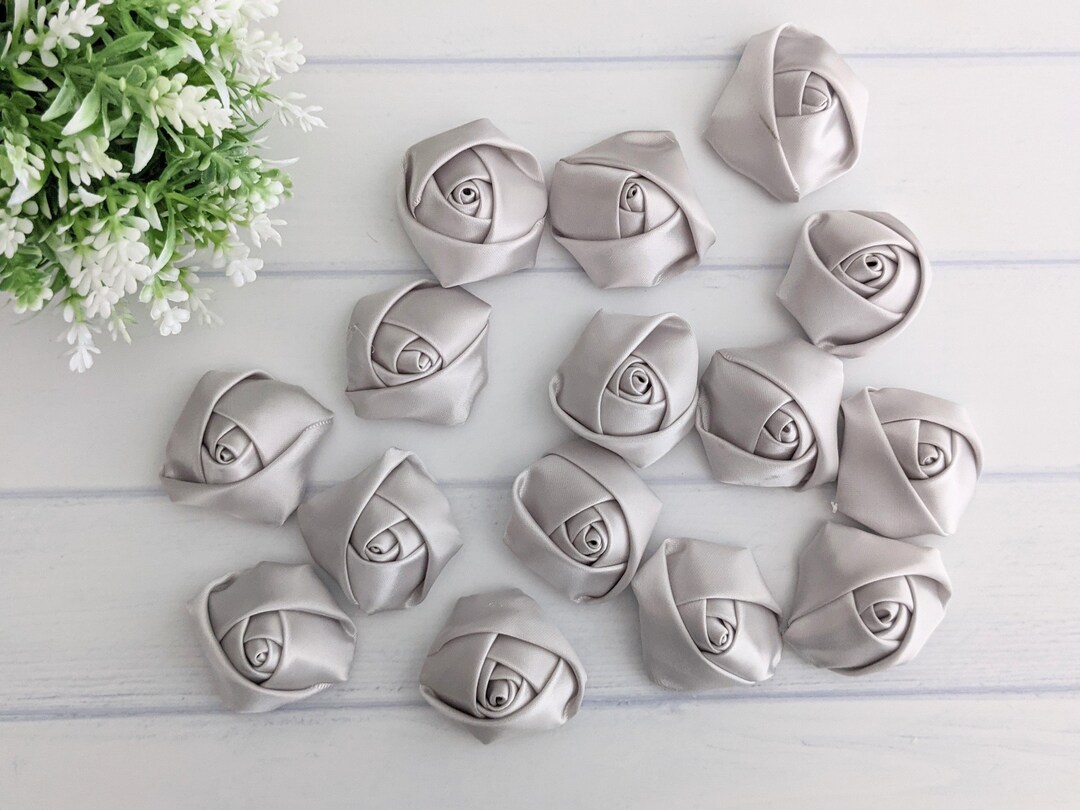 Gray Satin Fabric Flowers, Satin Rosettes, DIY Craft Flowers Wholesale