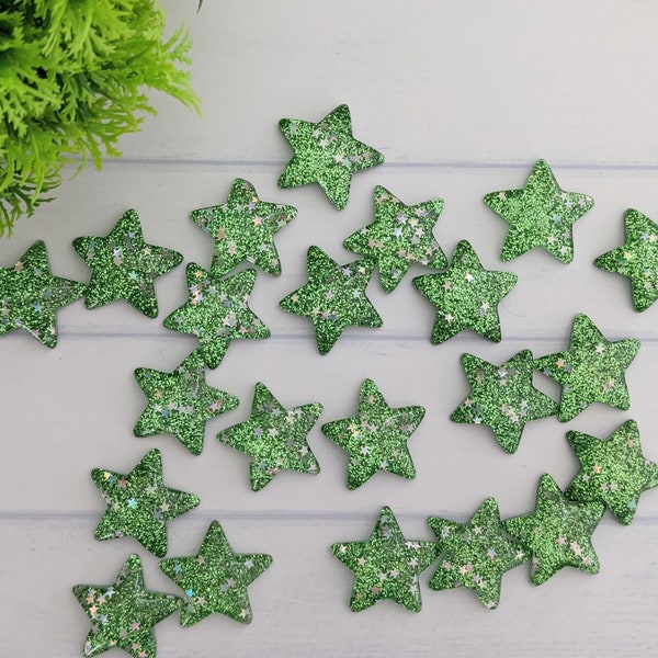 Resin Green Star Embellishment, Green Glitter Star Flatback Buttons, Glitter Resin Stars, Green Resin Star Flatback, Flatback Embellishment