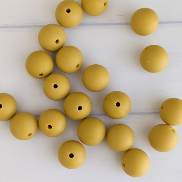 Muddy Yellow Food Grade Silicone Bead 15mm, Mustard Yellow Soft Food Safe Silicone Bead, Baby Infant Rattle Supply, Infant Toy Supply Beads