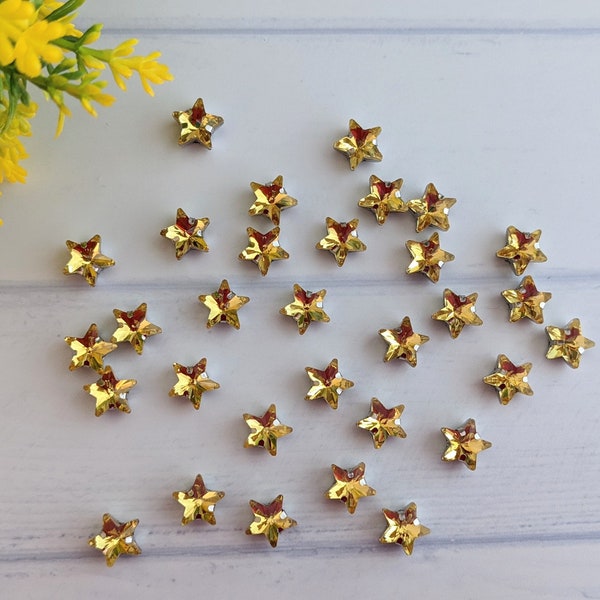 Rhinestone Yellow Star, Jewelry Star Beads, Star Rhinestone Embellishment, Star Flatback, DIY Craft Supply, Sewing Rhinestone, Star Cabochon