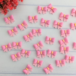 Pink Bow Flatback Button 10 pc, Scrapbook Embellishment, Pink Resin Flatback Bead, Baby Headband DIY Supply, Resin Cabochon, Flatback Supply