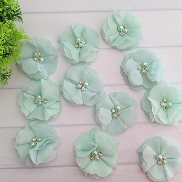 Mint Chiffon Flowers, Fabric Flower Light Green, DIY Craft Fabric Flowers, Baby Headband Flowers, Toddler Hair Flower Supply, Small Flowers