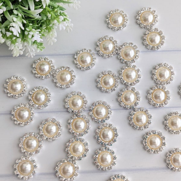 Rhinestone Pearl Flatback, Baby Headband Embellishment, Craft Supply Faux Pearl Button, Ivory Pearl Bead Flatback Button